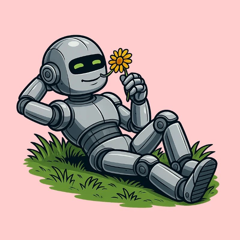 Robot avec fleur sur une pelouse
