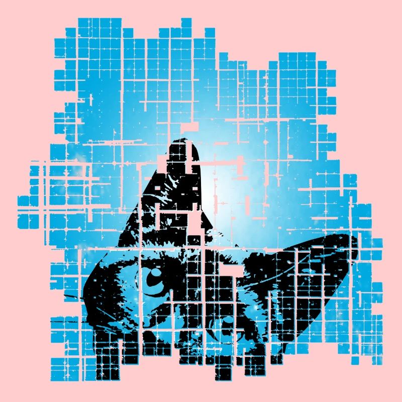 Chat en Pixel Grid Bleu