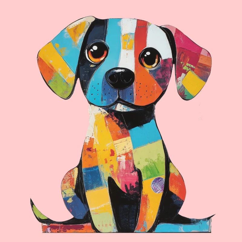 Patchwork coloré, chien coloré