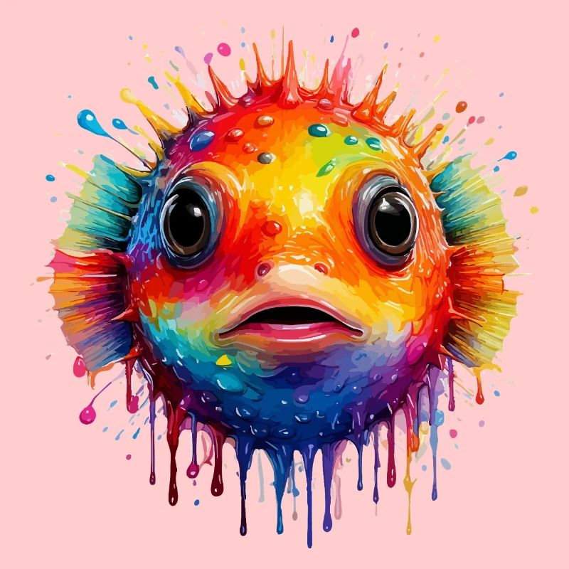 Farbexplosion Pufferfisch Kunstdruck