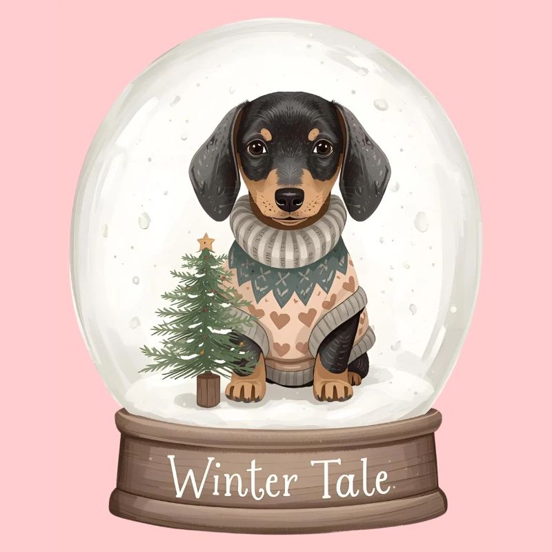 Dackel in Schneekugel – Winter Tale