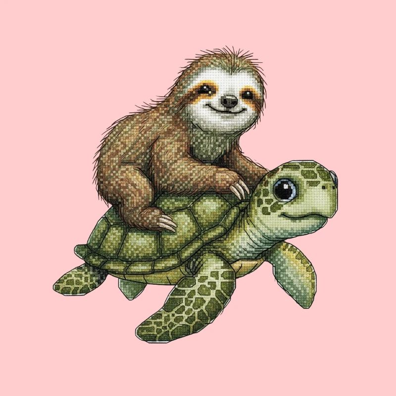 Sloth on turtle illustration