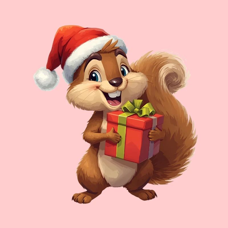 Weihnachts-Eichhörnchen mit Geschenk