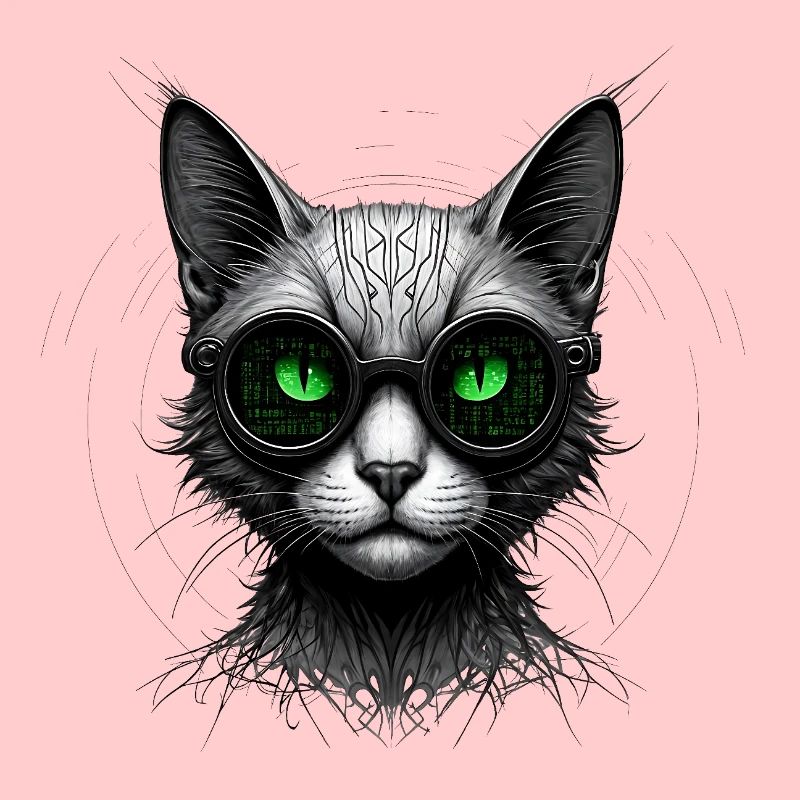Chat geek codeur informatique au regard vert