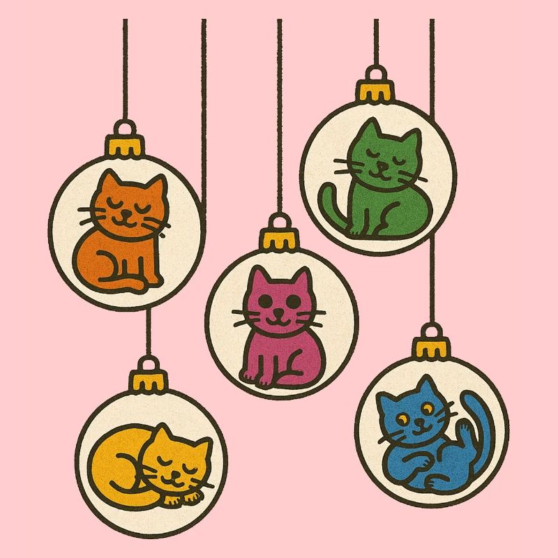 Défilé de boules de cinq chats