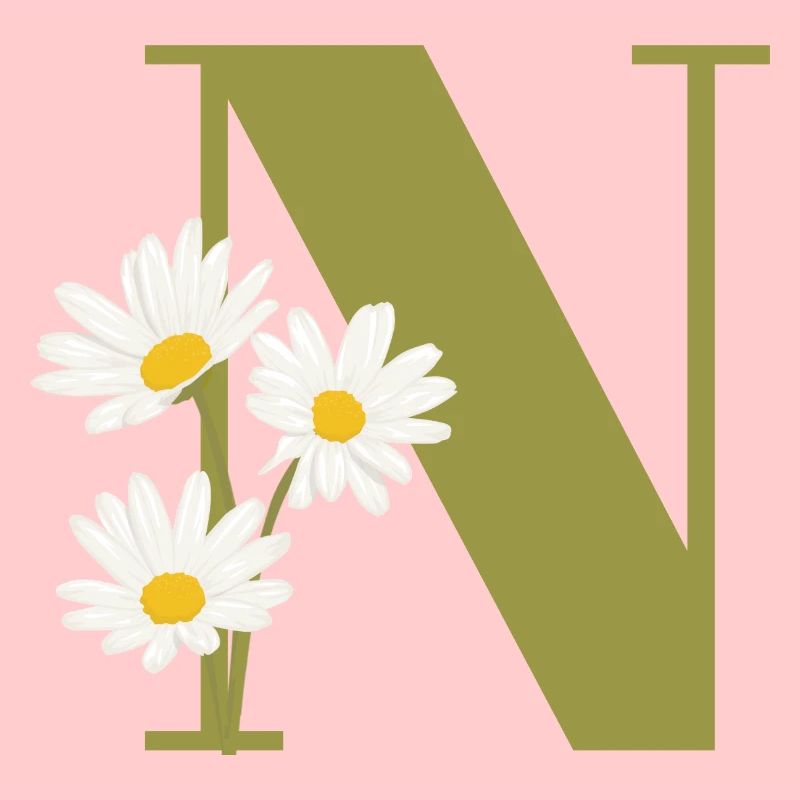 Lettre n vert marguerites