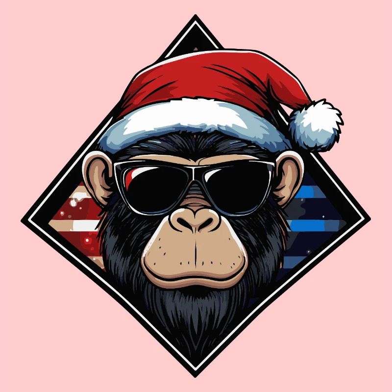 Singe Père Noël avec lunettes de soleil