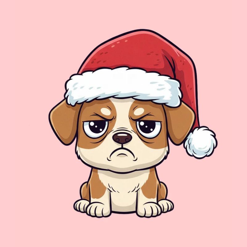 Süßer Grumpy Hund mit Mütze – Xmas Cartoon