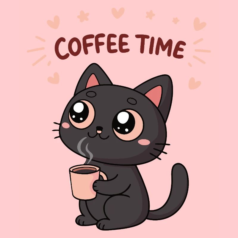 Schwarze Katze Glücklicher Kaffee