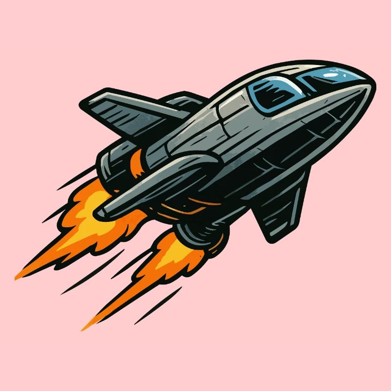 Cartoon Jet with Flame Propulsion