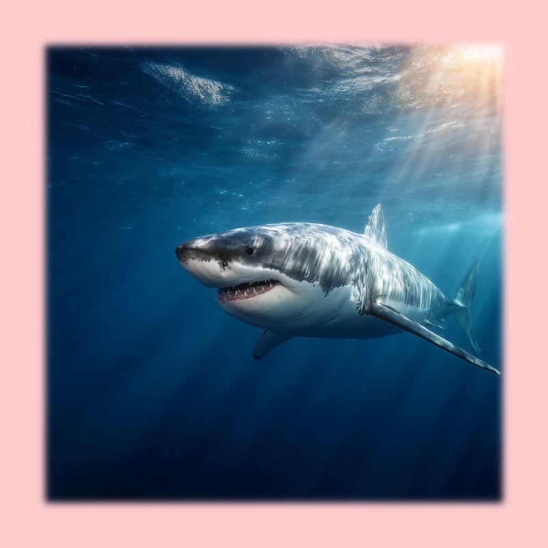 Great White Shark in Sunlight Ocean Design