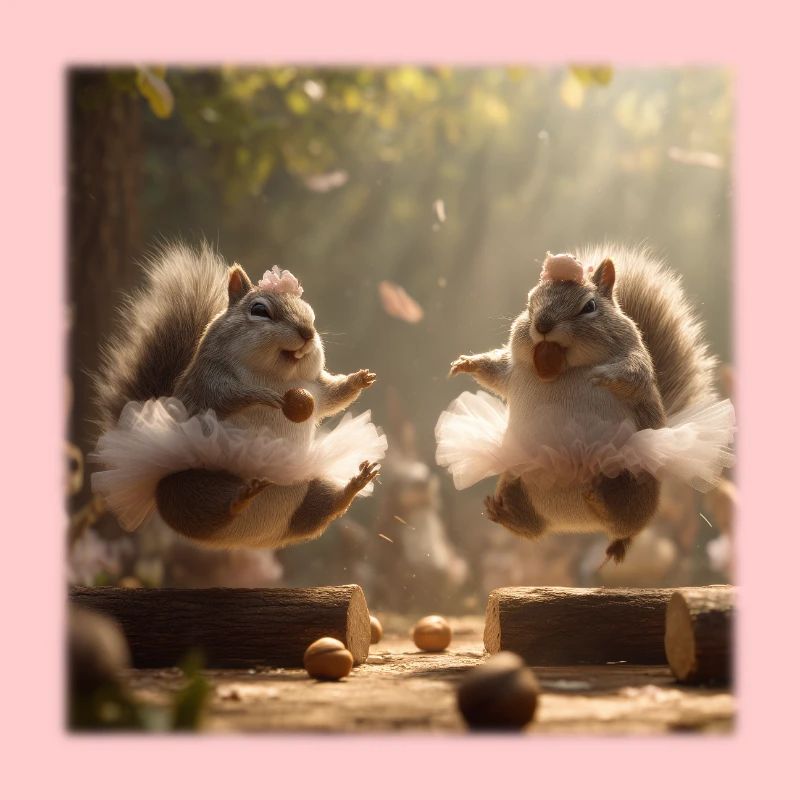 Tanzende Eichhörnchen im Tutu mit Eicheln