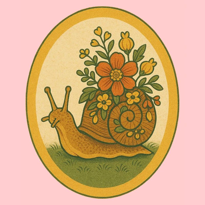 Escargot fleuri dans un cadre ovale vintage