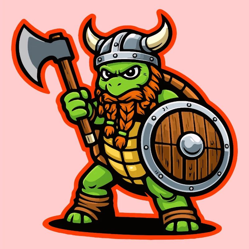 Wikinger-Schildkröte-Krieger-Axt-Schild-Maskottchen
