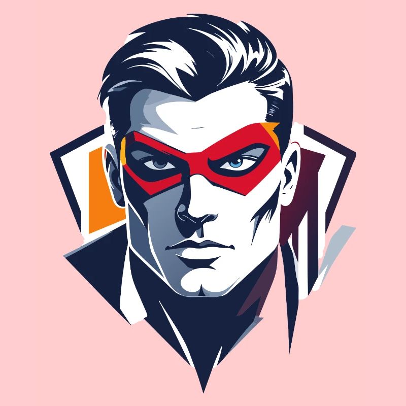 Heldenportrait Rote Maske Comic Superheld Zeichen