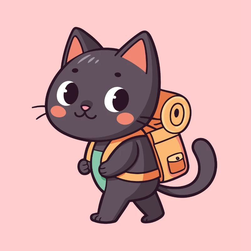 Explorer Cat with Orange Backpack