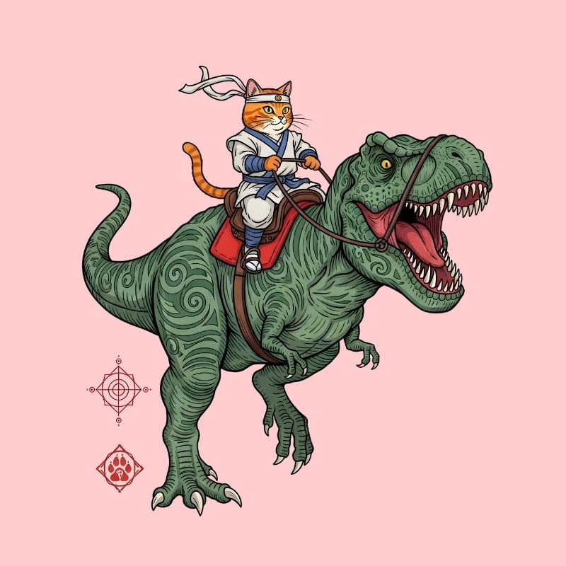 Katzenritter auf Dinosaurier