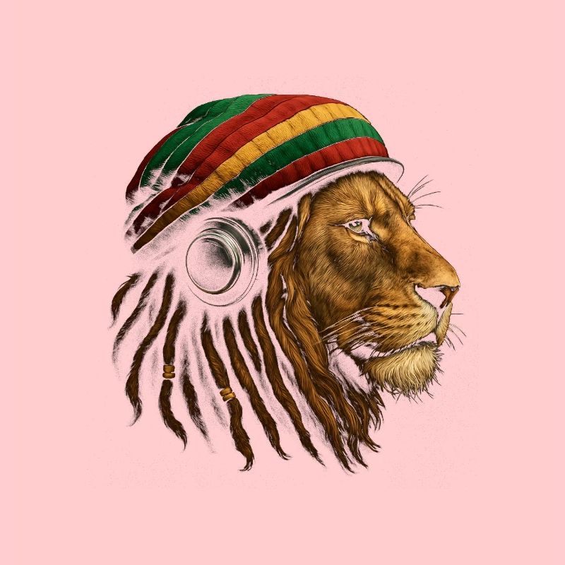 Löwe mit Rastafari Kopfhörer