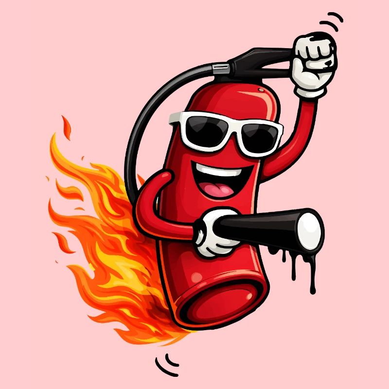 Cool fire extinguisher with flames