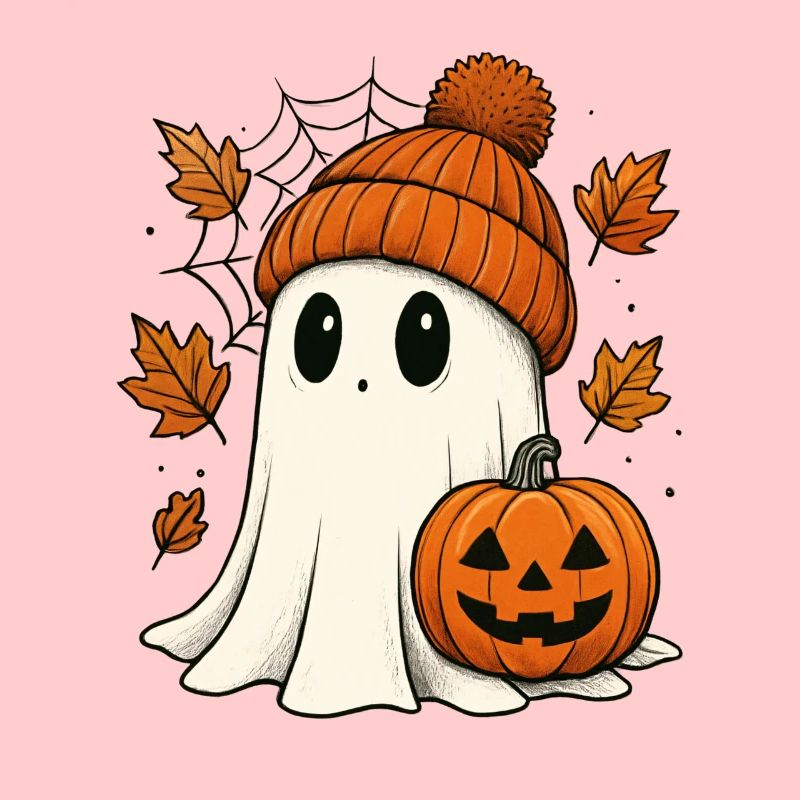 Fantôme d’Halloween avec citrouille - Tenue d’automne douce