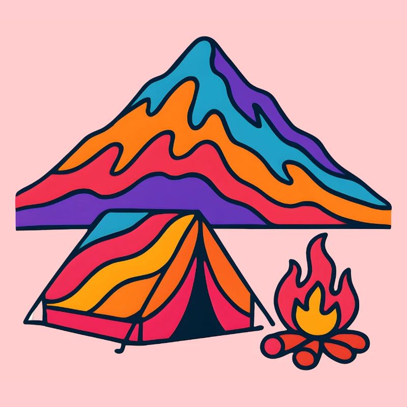 Neon Mountains Tent Camp Fire