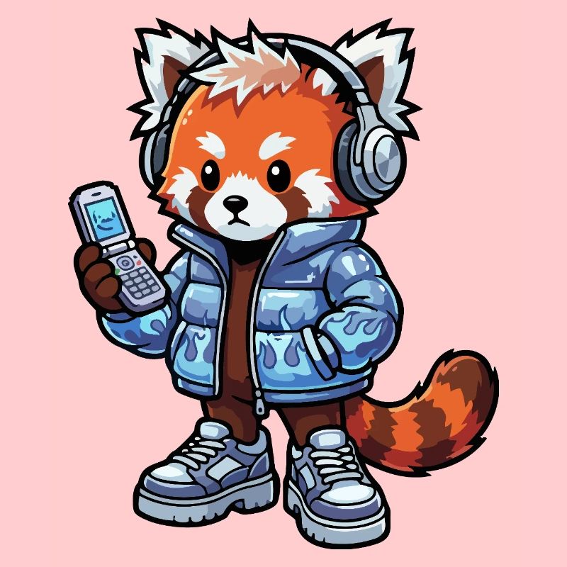 Roter Panda mit Kopfhörern 90er