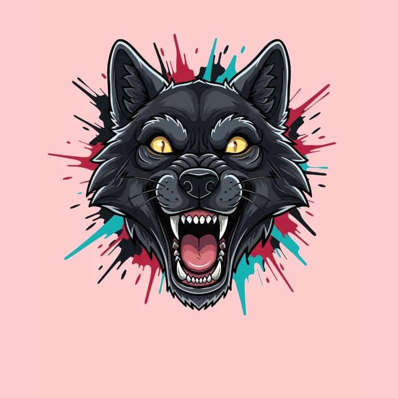 Neon Wolfhead Paint Splash