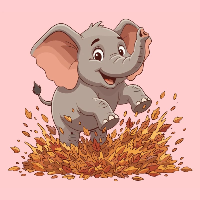 Fröhlicher Elefant im Herbstlaub