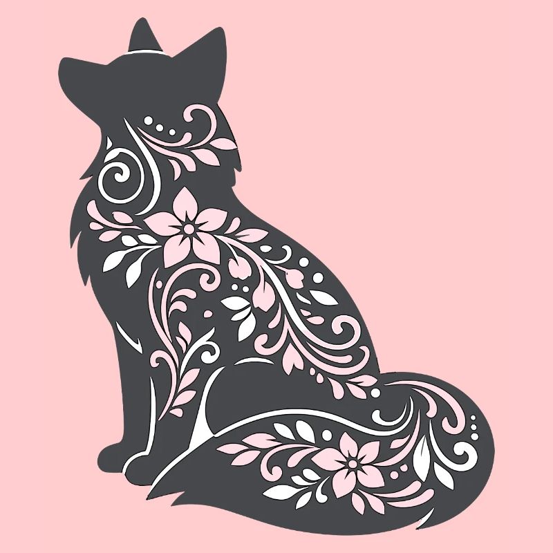 Silhouette de chat décorée de fleurs