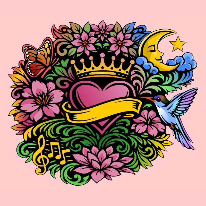 Herz Krone Blumen Kolibri Design