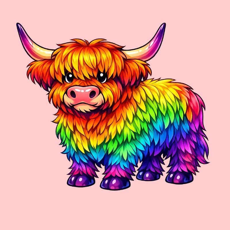 Lebendige Regenbogen-Highland-Kuh