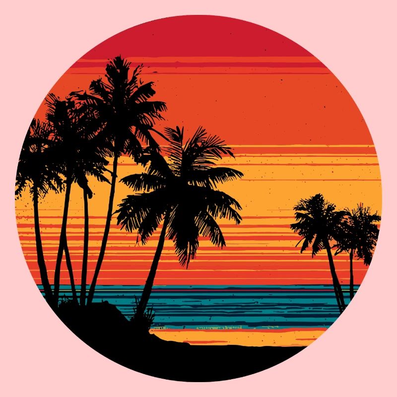 Palm Trees Beach Sunset Rétro