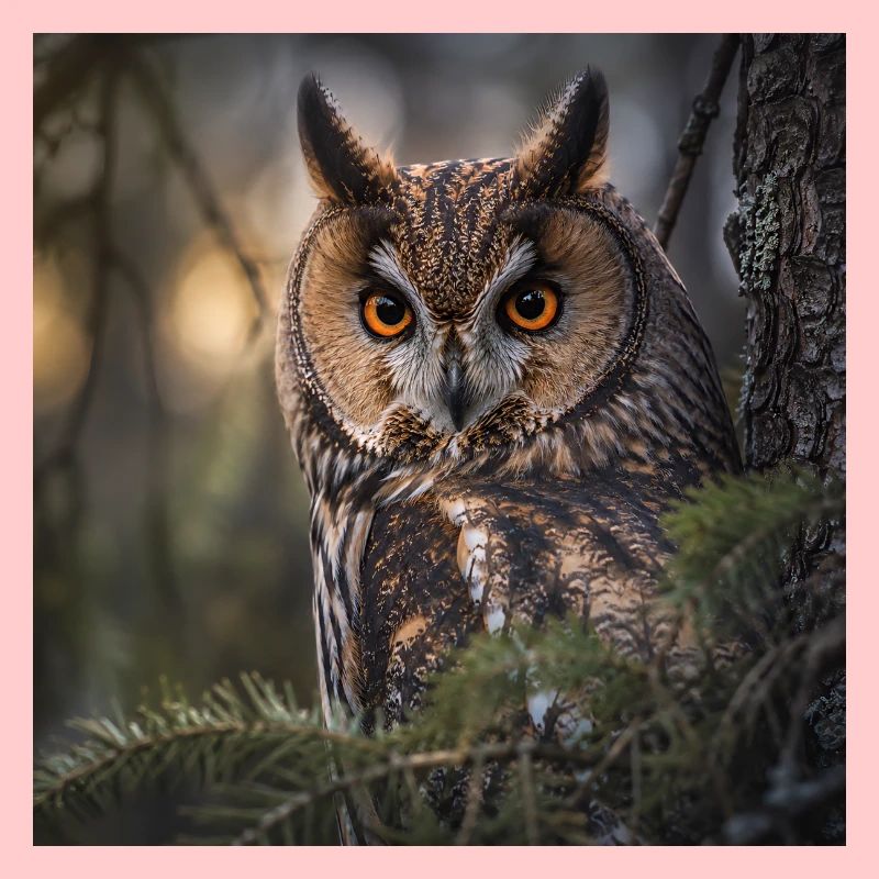 Hibou dans le brouillard forestier