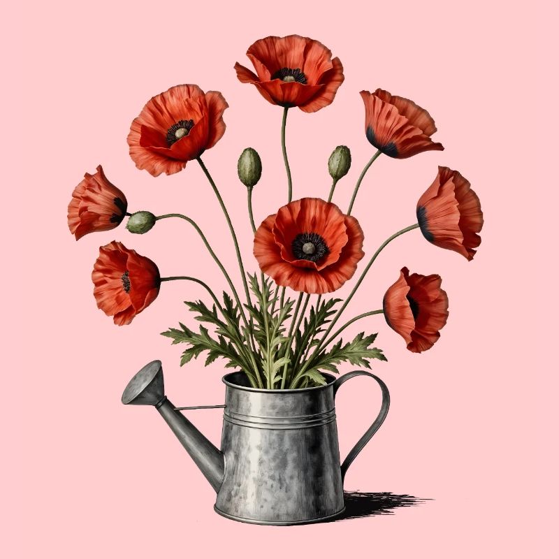 Mohnblumen in einer Gießkanne