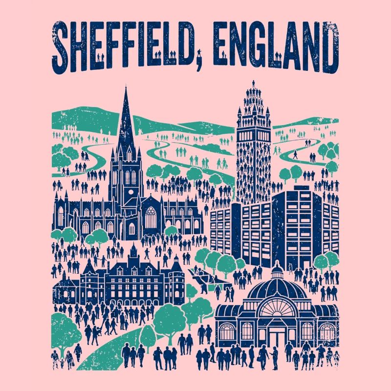 La silhouette de Sheffield, Angleterre, avec des monuments