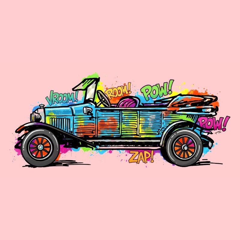 Buntes Comic Auto/ Oldtimer Vintage Druck