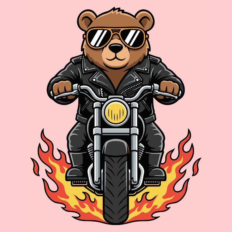 Cool Biker Bear Motorcycle Flames