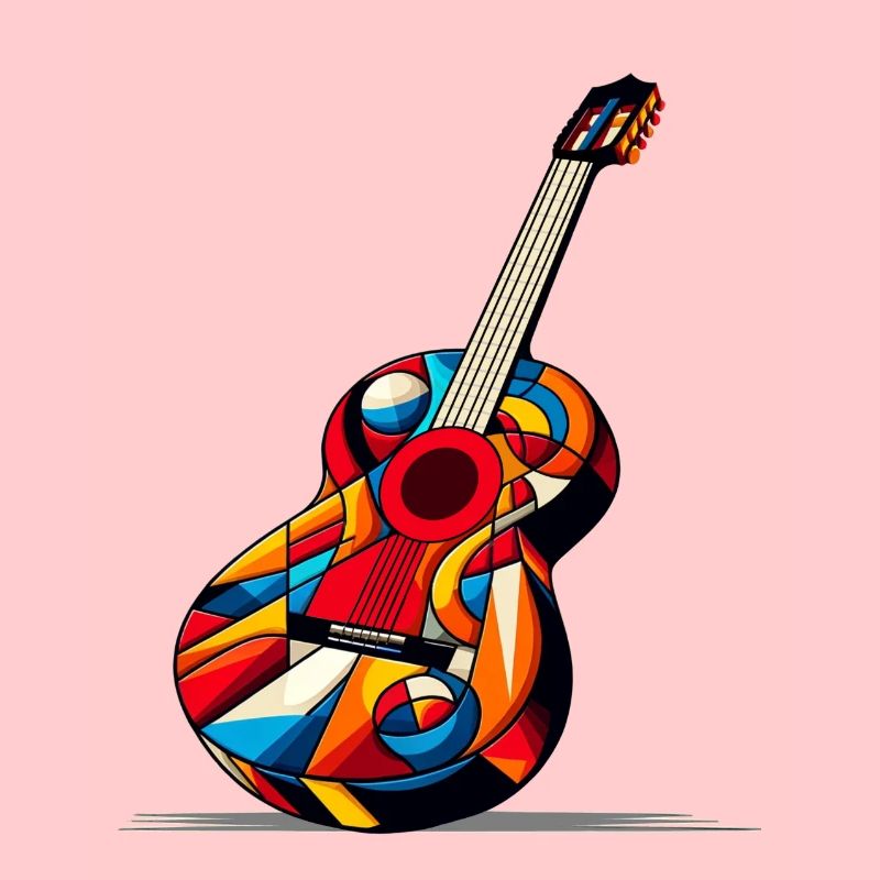 Guitare classique multicolore style cubiste