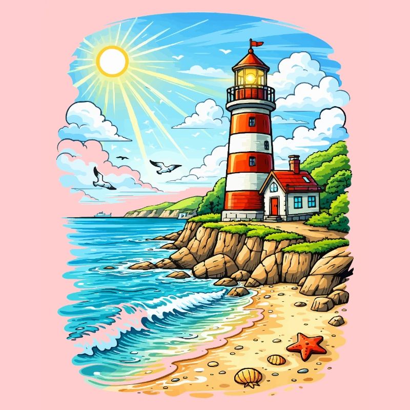 Phare sur la plage côtière ensoleillée
