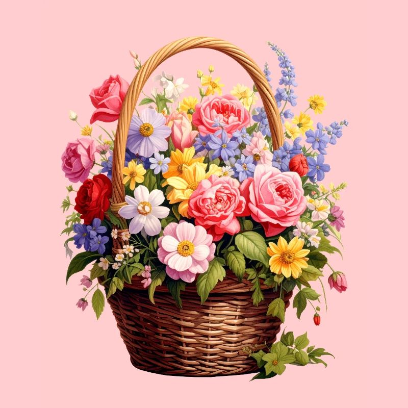 Panier en osier avec des fleurs printanières