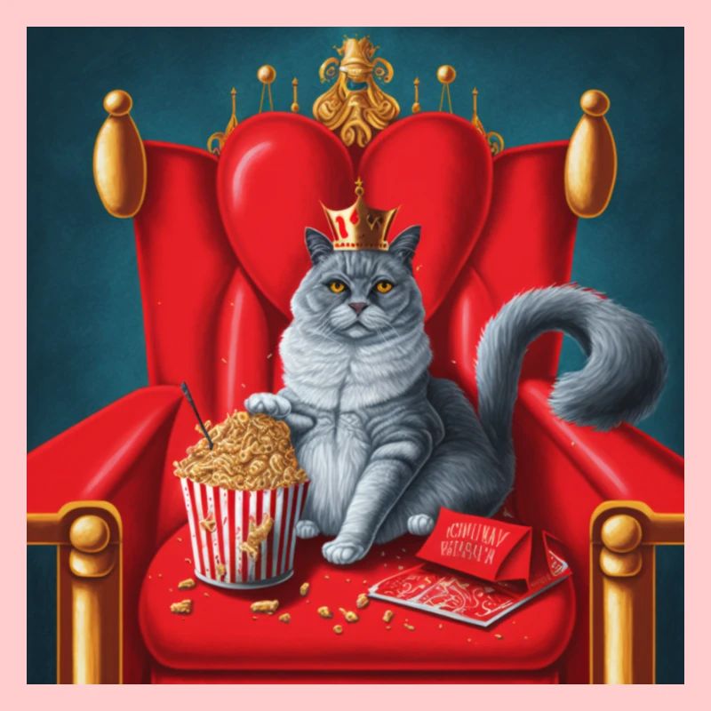 Chat mangeant du pop-corn et des ailes de poulet