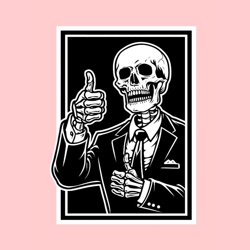 Skeleton in suit thumbs up