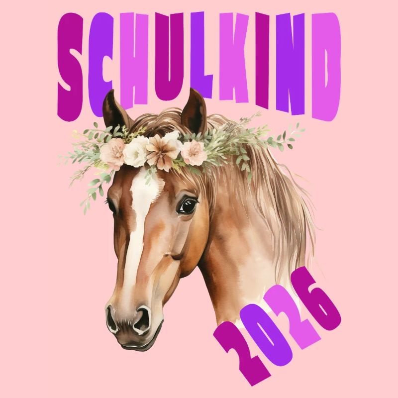 Pferd - Schulkind 2026 - Einschulung - Blumen pink