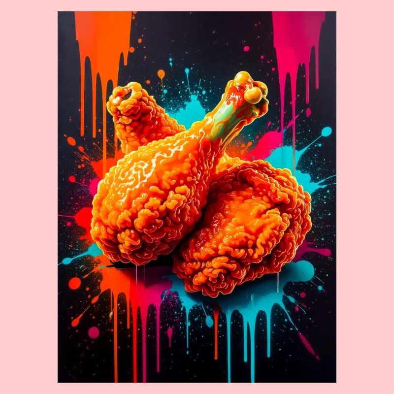Golden fried chicken bursting through waves