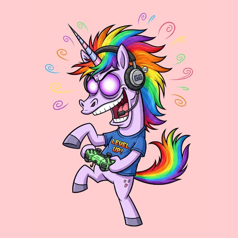 Regenbogen Einhorn Gaming Level Up Gamer