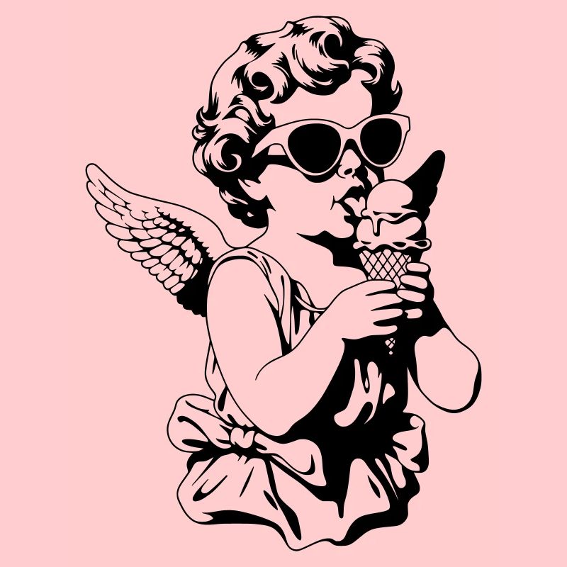 Cooler Cherub mit Sonnenbrille und Eis