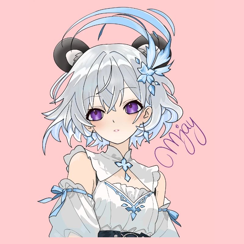 Blauweißes Anime-Mädchen mit Blüten
