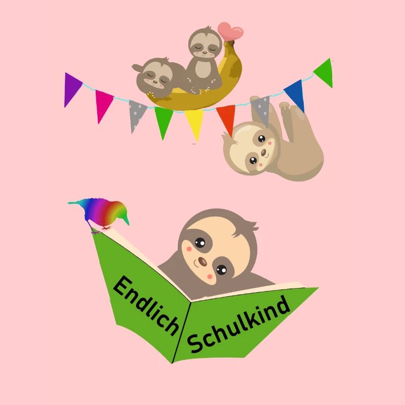 Endlich Schulkind Faultiere süß, Buch lesend