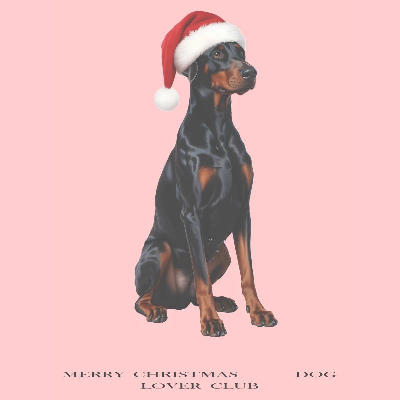 Dobermann Hund mit Santa Hut