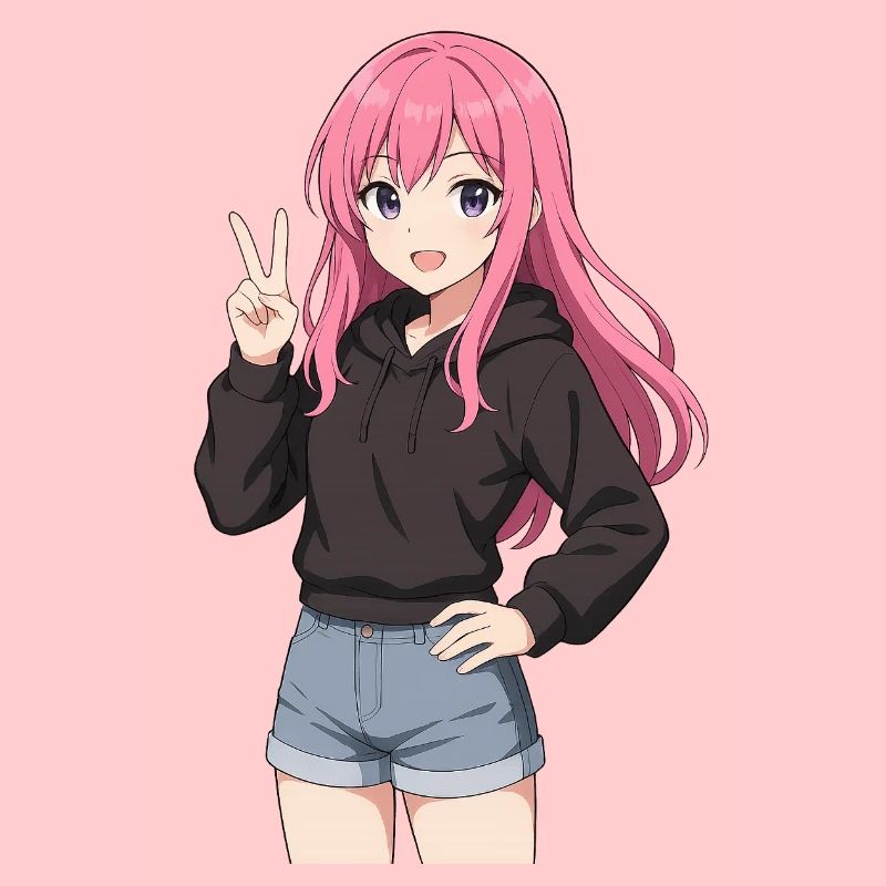 Anime-Mädchen mit rosa Kapuzenpullover